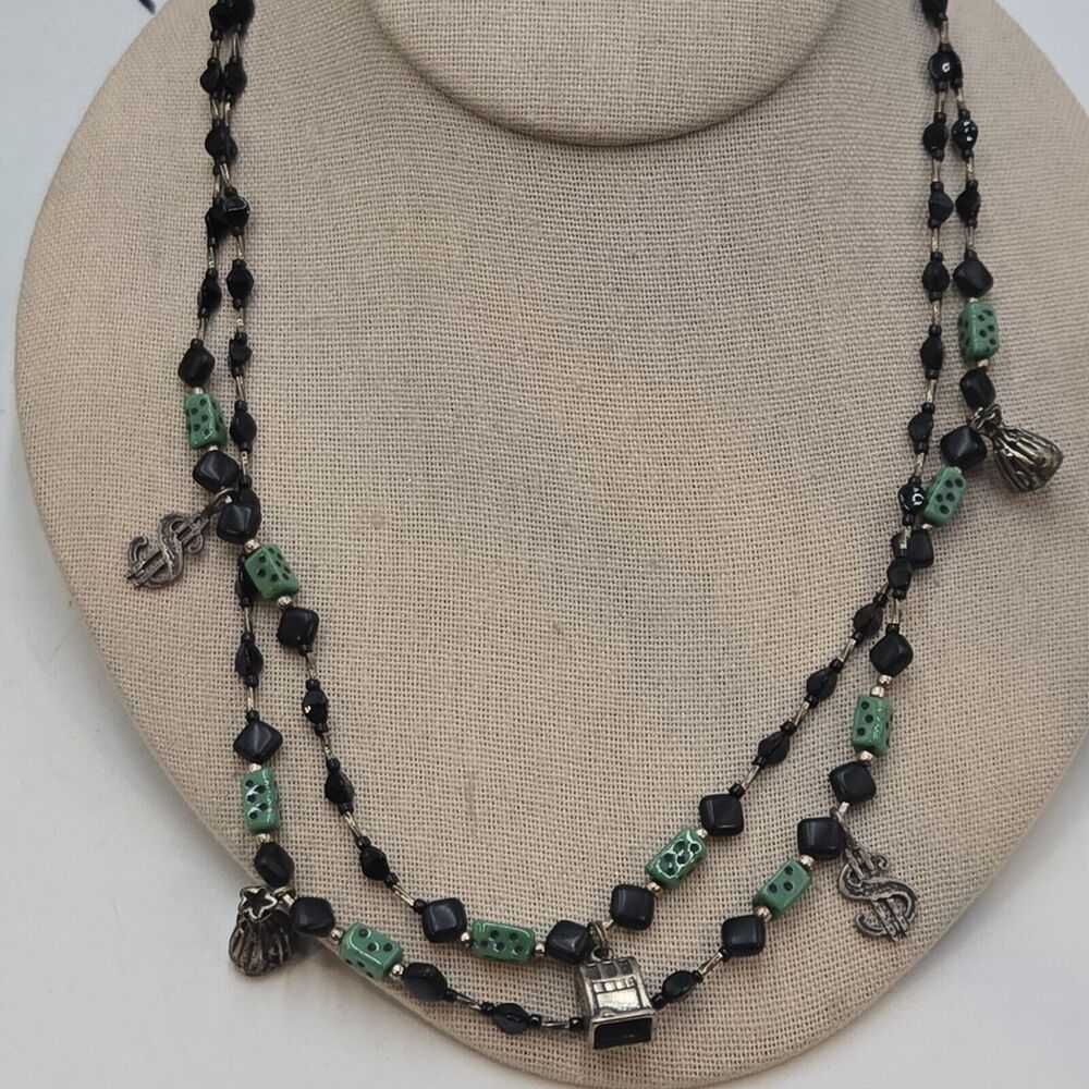 Vintage Lucky Money Sterling Bead Bohemian Pressed Glass Dice Trade Beads Strand